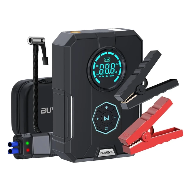 Buvaye Booster Batterie 2000A avec Compresseur - Démarrage Voiture 12V - Gonfleur 150 PSI - LED Lumière