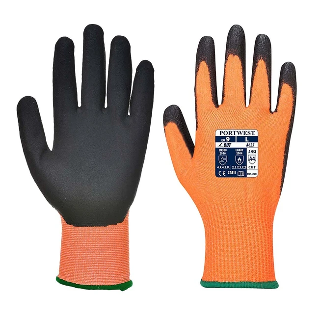 Portwest Vistex Cut Resistant Glove PU Size M Orange/Black A625O8RM - Breathable Lining