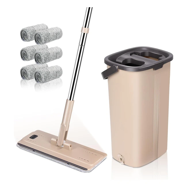 Balai Serpillre Seau Essoreur Rotatif 360 Double Compartiment 6 Tampons Microf