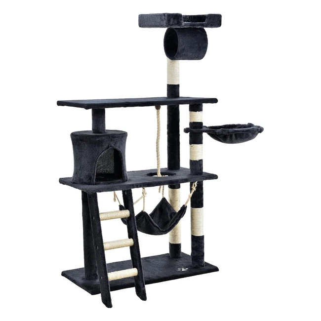 Juskys Chiara Kratzbaum mit Höhle, Liegeflächen, Hängematte & Sisalstämmen 141 cm - Dunkelgrau