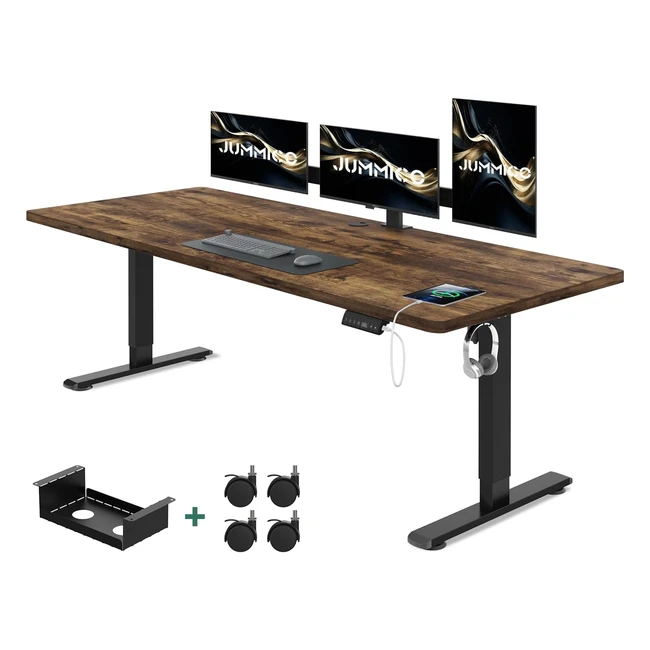 Jummico Höhenverstellbarer Schreibtisch 160 x 80 cm mit Kabelwanne - Ergonomischer Stehsitz Tisch mit 360° Rollen - Vintagebraun