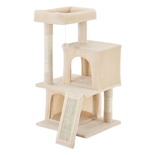 Juskys Katzen Kratzbaum Kimmy  Holz Sisal  Plüsch  Liegefläche  Höhle  Spielseil  Katzenkratzbaum klein stabil  modern  Katzenbaum beige