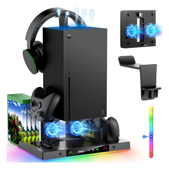 Station de charge RGB pour Xbox Series X - Ventilateur de refroidissement - 15 modes d'éclairage - Stockage d'accessoires