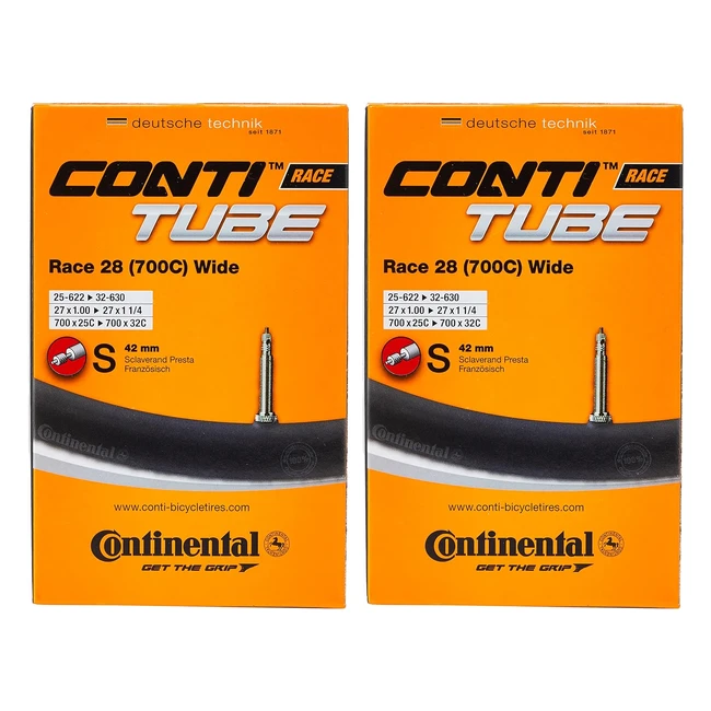 Pack 2 Cmaras Continental 28 Wide 700c Presta Fina 42 mm - Negro
