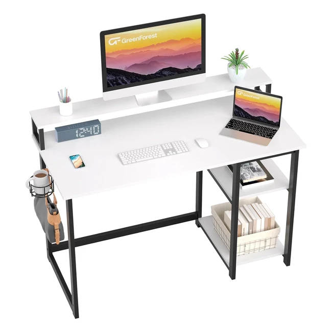 Greenforest Computer Desk with Monitor Stand 100cm Home Office Desk - White