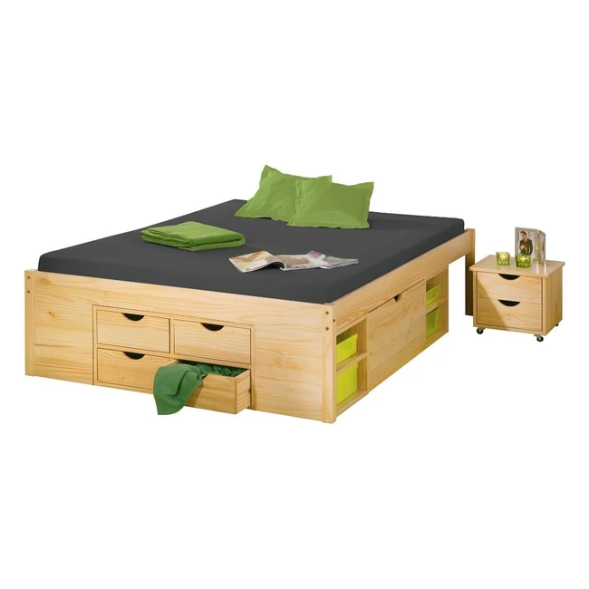 Inter Link Funktionsbett Stauraumbett Bett mit Schubladen Kiefer Massivholz Claas 180x200 cm