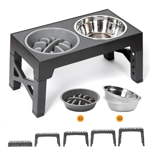 Comedero Perro Elevado Ajustable con Cuencos de Acero Inoxidable - Antivoracidad