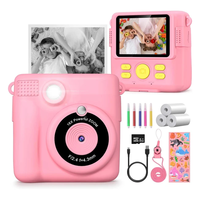 Kids Camera 1080P Instant Camera for Girls - GoFunly 16x Digital Zoom - 32GB Card - Birthday Christmas Toys Gifts