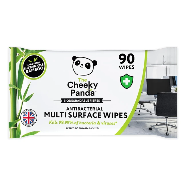 Cheeky Panda Bamboo Antibacterial Wipes - Pack of 90 - Biodegradable Surface Wip