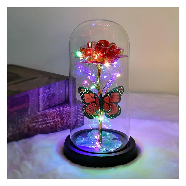 Galaxy LED Rose Glass Dome - Best Valentines Day Gift for Her - Neverfade Real Glass Cover - Warm White Light - Romantic Home Decor