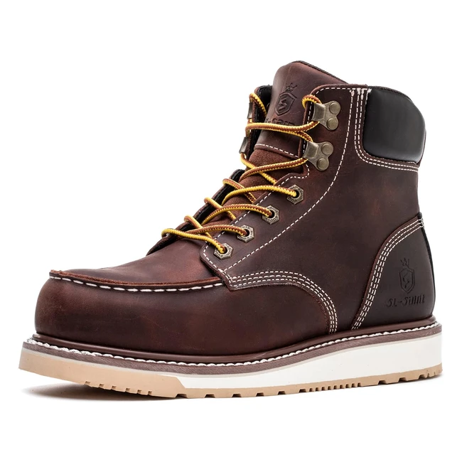 SLSaint Waterproof SteelSoft Moc Toe Classic Fashion Safety Work Boots for Men - Industrial Construction Insulated 6 Brown