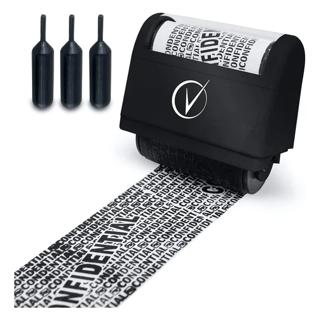 Vantamo Data Defender Identity Theft Protection Roller Stamp Wide Kit - 3 Pack Refills - Confidential Address Blocker - Security & Privacy - Classy Black