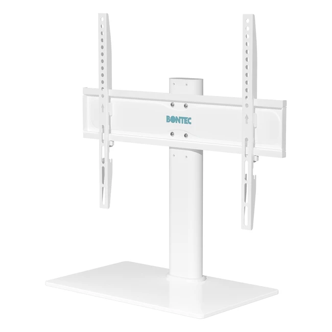 Bontec Universal Table Top Pedestal TV Stand for 26-55 LCD/LED TVs - Height Adjustable Stand with 8mm Tempered Glass Base - Holds 40 kg - Max VESA 400x400mm - White