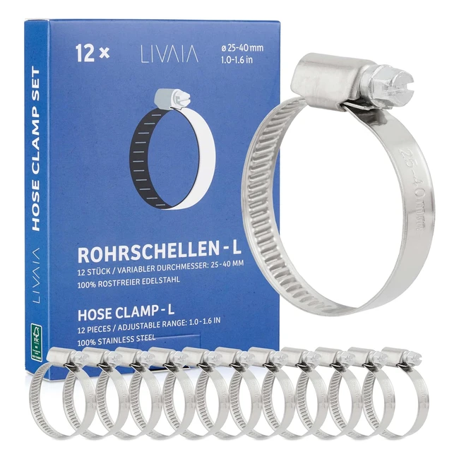 Abrazaderas Metálicas 12x Bridas 25mm 40mm Acero Inoxidable Livaia