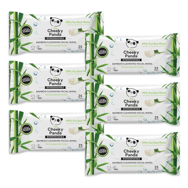 Cheeky Panda Bamboo Face Cleanser Makeup Remover Wipes - Rose Scented - 6 Packs