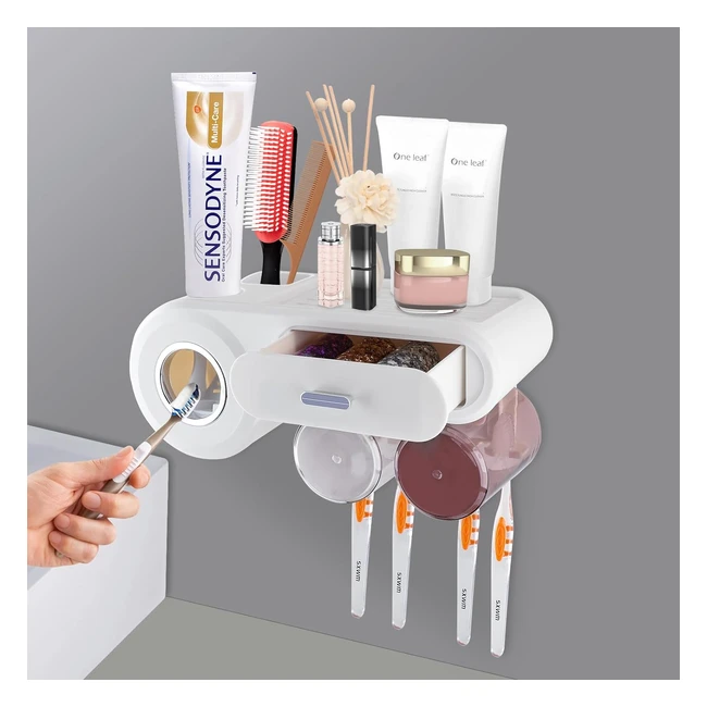 Distributeur Automatique de Dentifrice Doduo - Support Mural Porte-Brosse à Dents 4 Fentes - Blanc