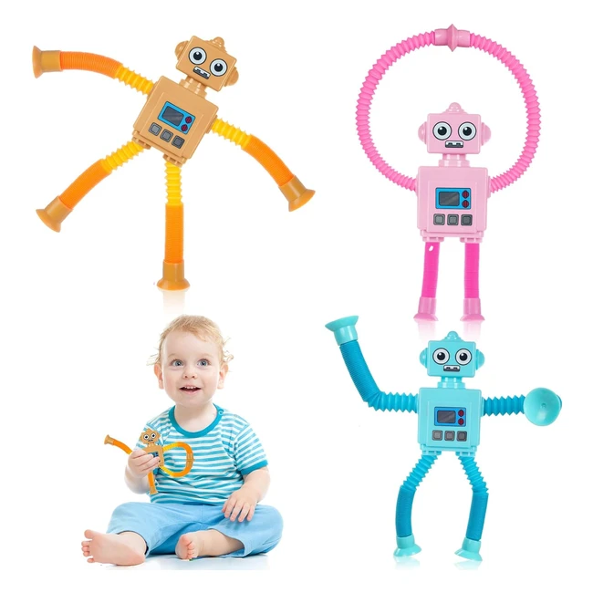 Robot giocattolo ventosa telescopica 3pz - Spremere giocatt bambini - Antistress gioco educativo