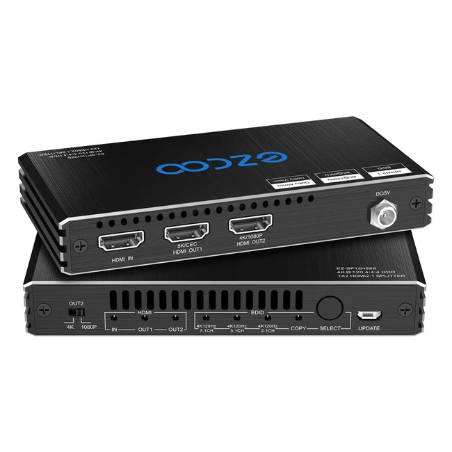 4K 120Hz HDMI 2.1 Splitter 1 in 2 out 8K 60Hz VRR CEC HDCP2.3 HDR10 48Gbps 8KUHD Dolby Vision Atmos Scaler 4K EDID 1080p Dual Monitors HDMI 2.1 Splitter 1x2 PS5 Xbox