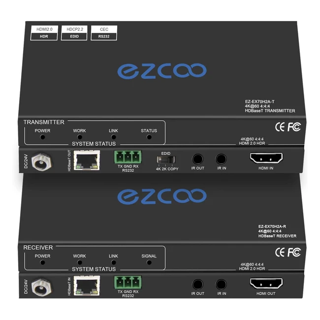 HDMI Extender 4K 60Hz unkomprimiert 18Gbps bis zu 40m RS232 POE IR HDCP22 HDR CE