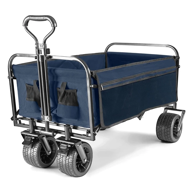 BedStory Folding Festival Trolley Cart with Brakes - Beach Trolley Cart with Adjustable Handle - Collapsible Camping Trolley on Wheels - Blue