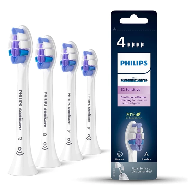 Philips Sonicare Testine S2 Sensitive - Setole Ultra Soft - Denti e Gengive Sensibili - Bianco - Confezione da 4 - HX605410
