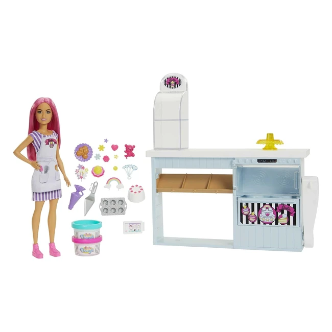 Barbie Coffret Poupée Mannequin et sa Pâtisserie - HGB73 - Effet Cuisson - 20+ Accessoires