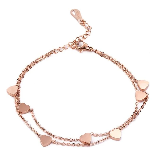 Bracciale Donna Acciaio Inox Cuore Oro Rosa Regolabile - Amazonit Moda