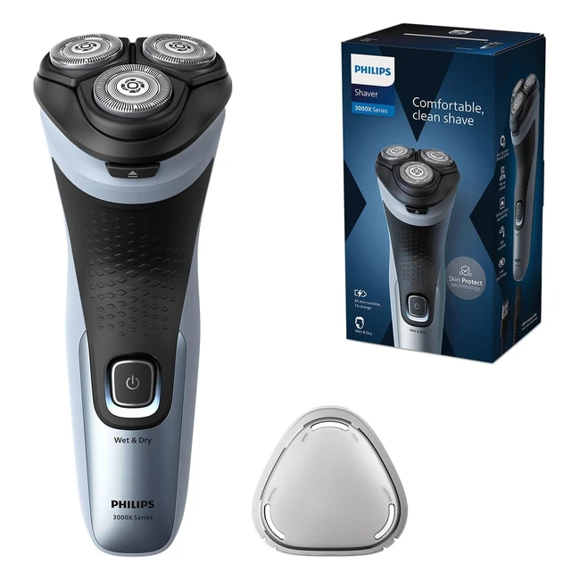 Philips Rasoio Elettrico Serie 3000X - Wet & Dry Blu Cielo - SkinProtect - Rifinitore a Scomparsa