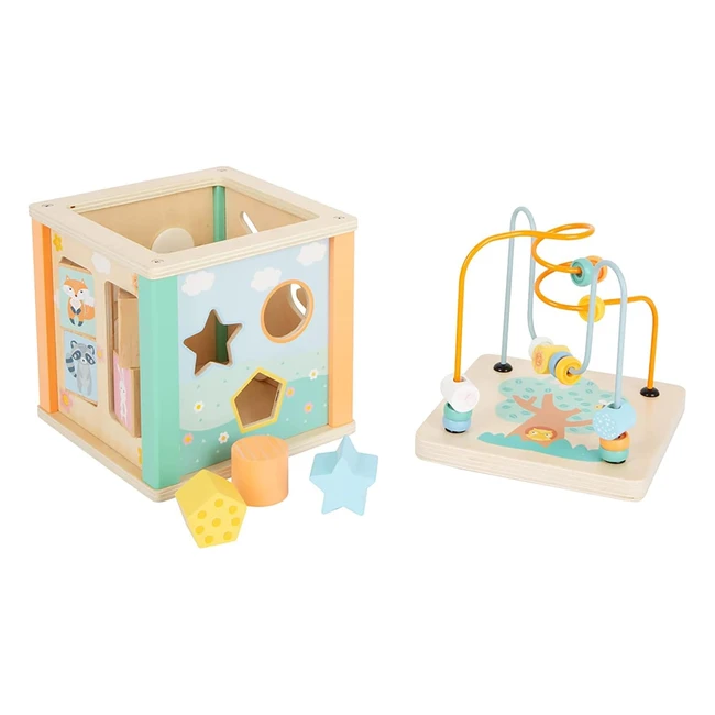 Cubo Motricidad Small Foot 11724 - Juego Encajar Madera - Colores Pastel - 12 Meses
