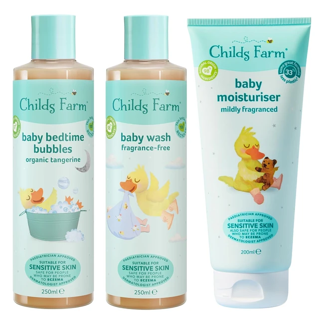 Childs Farm Baby Regime Bundle - Baby Moisturiser 200ml, Baby Wash and Baby Bubbles 250ml - Newborns Dry Sensitive Eczema-Prone Skin