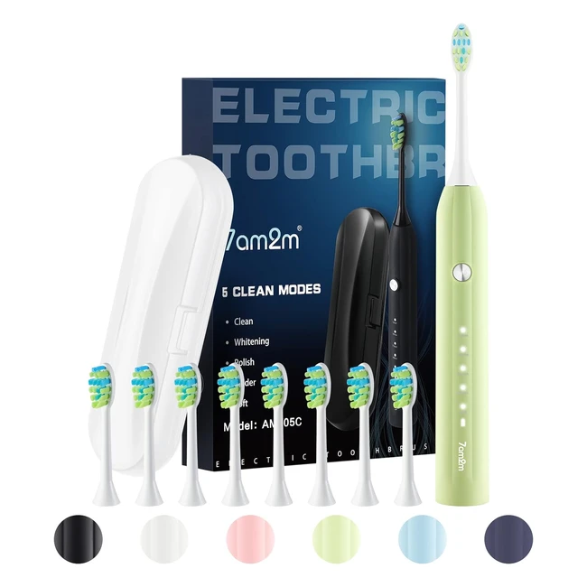 7am2m Electric Toothbrush Sonic 8 Brush Heads Rechargeable Power Toothbrush