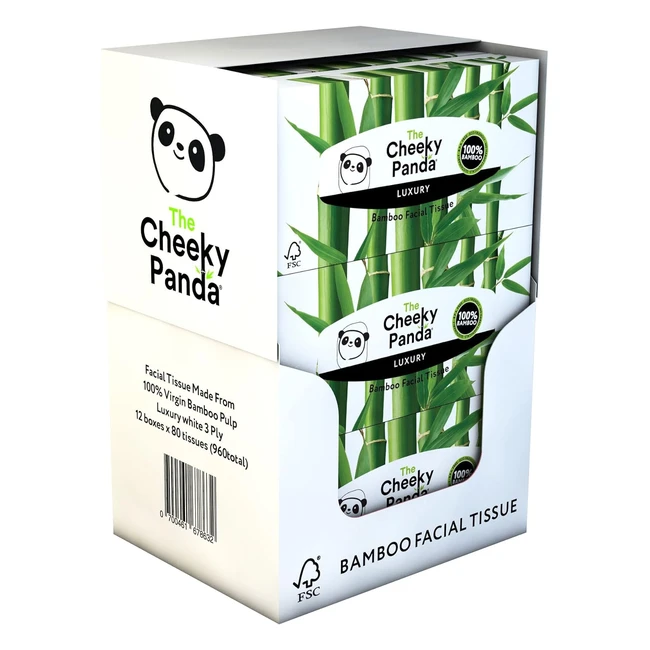 Cheeky Panda Bamboo Facial Tissues Box Multipack - 12 Boxes of Silky Soft 960 Tissues