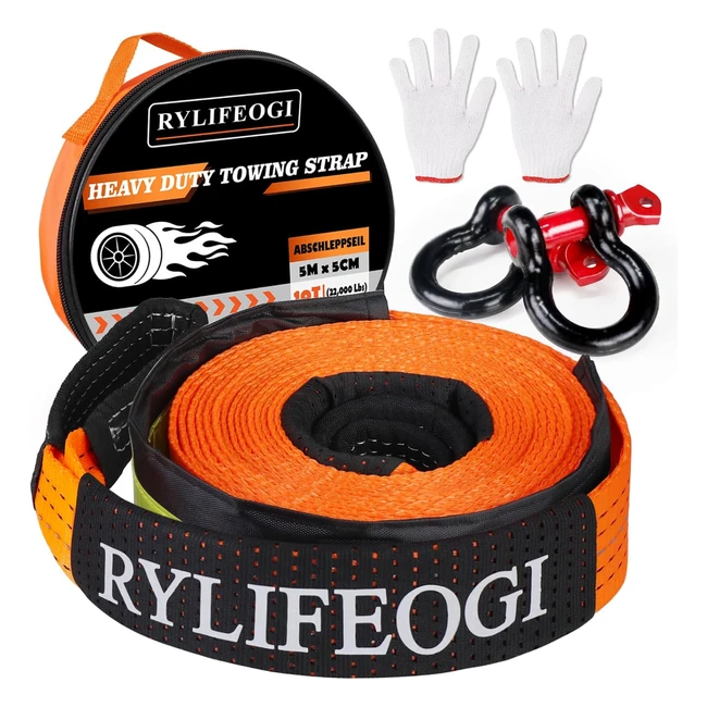 Rylifeogi Eslinga 10 Ton 22000lbs 5mx5cm Heavy Duty Cuerda Remolque Coche