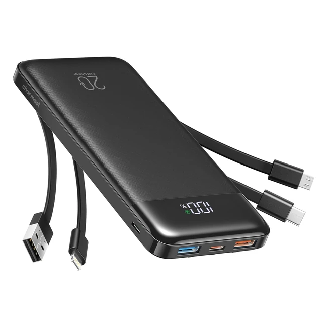 Charmast Power Bank 20000mAh Fast Charging Portable Charger with Built-in Cables