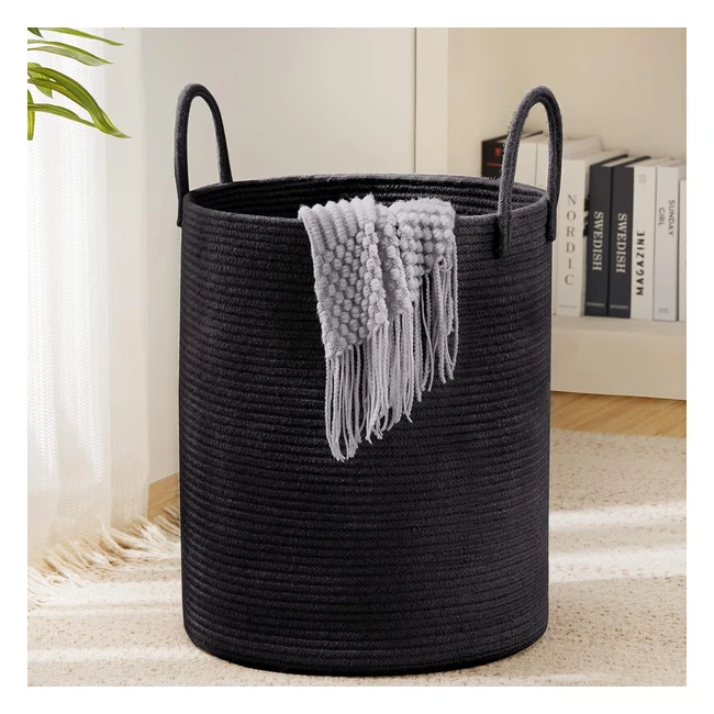 Youdenova Large Cotton Rope Basket 58L - Pure Black - Nursery Decor  Toy Storag