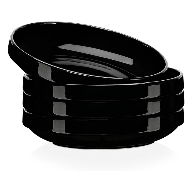 Lovecasa Assiette Creuse Porcelaine 1250ml Noir 4pices