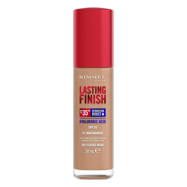 Rimmel Lasting Finish 35 Hour Foundation 201 Classic Beige - Full Coverage Hydr