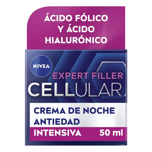 Nivea Hyaluron Cellular Expert Filler Crema de Noche 50ml Antiarrugas Ácido Hialurónico y Fólico