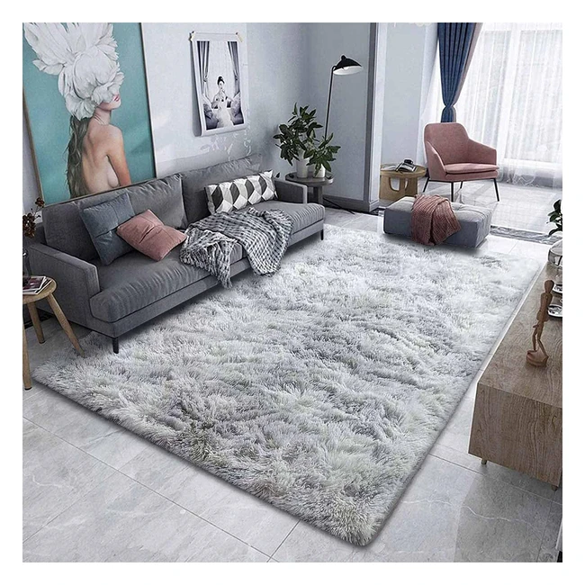 Alfombra Salón Shaggy Pelo Largo 200x300 cm Gris Blanco Antideslizante