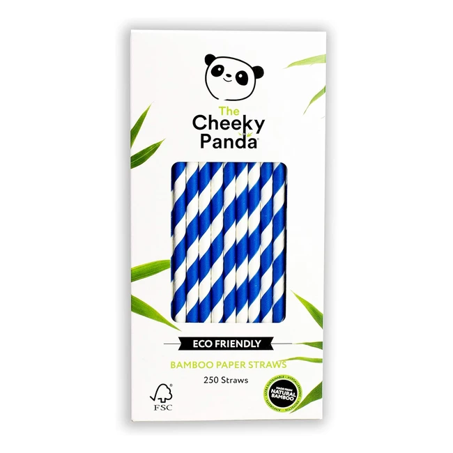 The Cheeky Panda Bamboo Paper Straws - 250 Coloured Drinking Straws with Blue Stripes - Eco-Friendly & Biodegradable