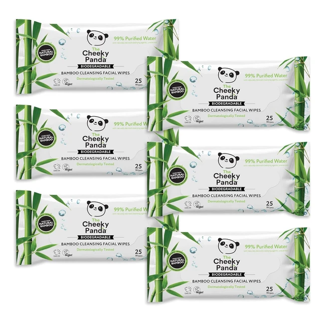 The Cheeky Panda Bamboo Face Cleanser Makeup Remover Wipes - 6 Packs of 25 Wipes - Plant Based - Vegan