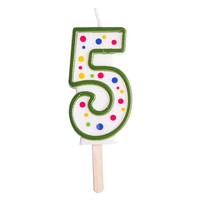 Vela Grande Verde Número 5 PME - Tamaño 63mm - Borde Verde y Lunares Multicolores