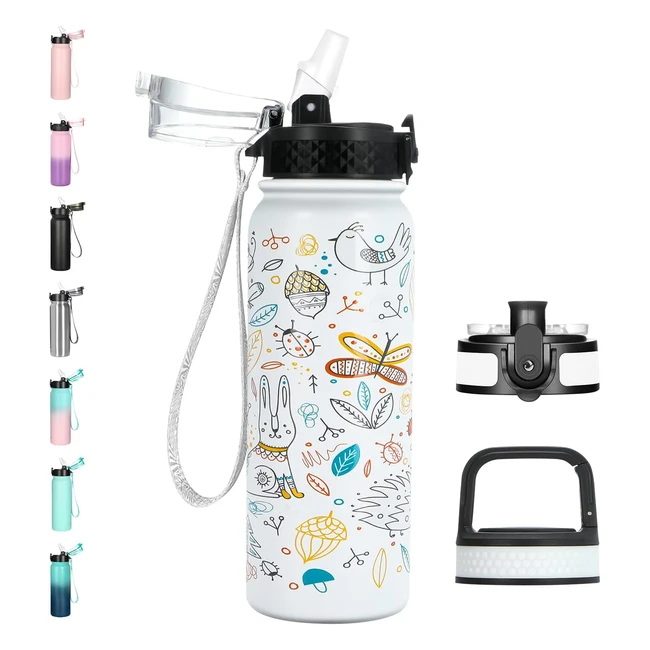 Goppus 600ml Stainless Steel Water Bottle Insulated Sports Flask with Straw - Leakproof Gym Bottle