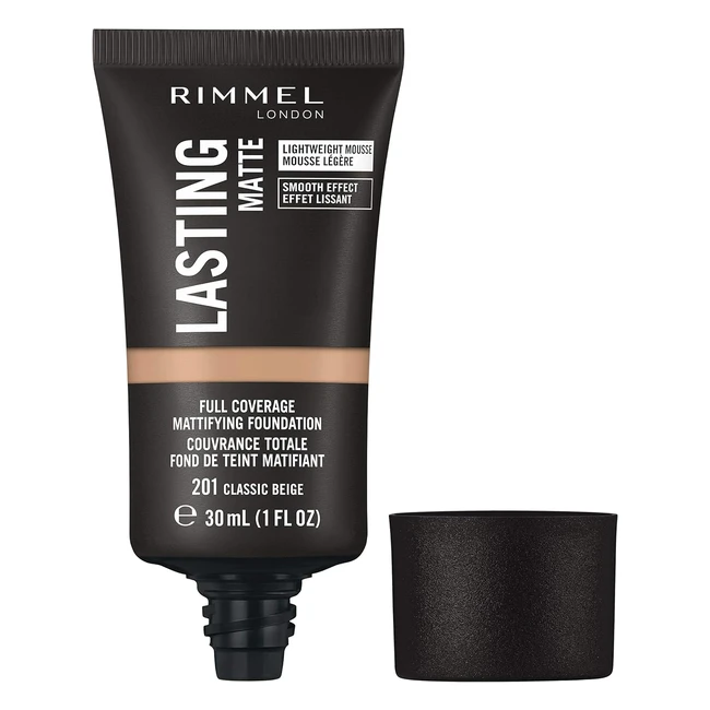 Rimmel Lasting Matte Full Coverage Lightweight Foundation 30ml 201 Classic Beige - Velvet Matte Finish