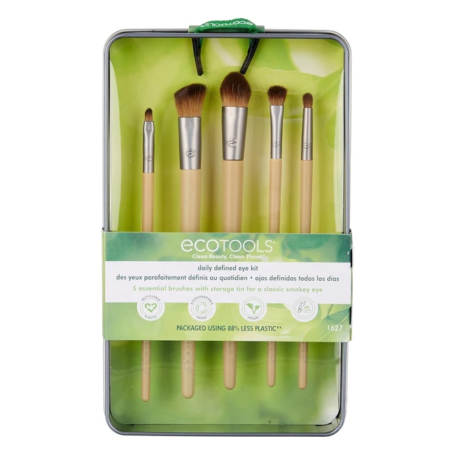 Ecotools Daily Defined Eye Shadow Makeup Set - 5 Brushes 3 Cards Storage Tray
