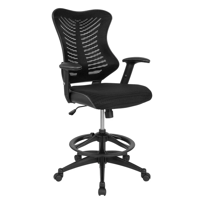 Sedia Design Schienale Alto Tessuto Rete Pelle Morbida Nero - Flash Furniture