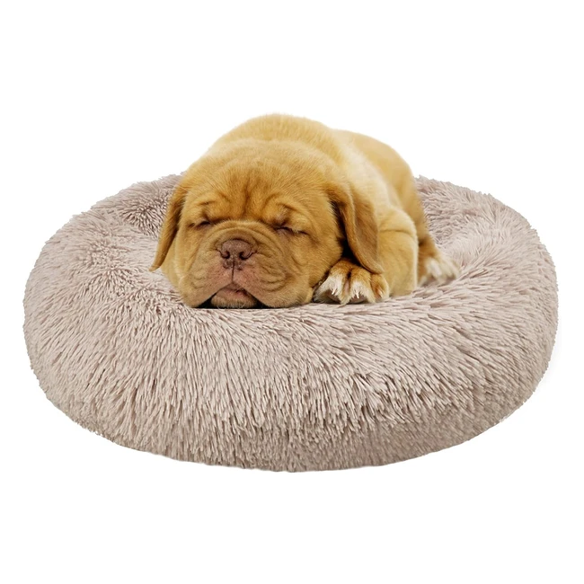 Enjamoy Plush Donut Dog Bed Calming Round Soft Fluffy Cuddler Pet Cushion Brown 60cm