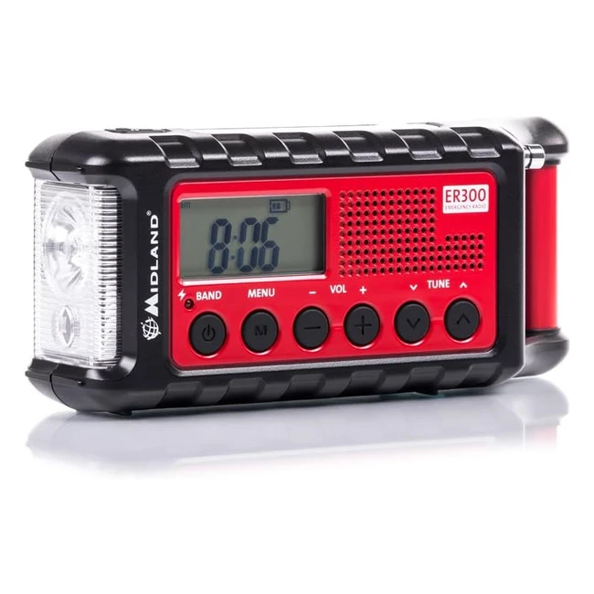 Radio Emergencia Multifuncional Midland ER300 - Recargable - USB - Linterna - Di