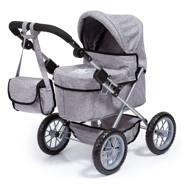 Carrozzina per bambole Bayer Design 13010AA - Passeggino con borsa regolabile e pieghevole grigio con corona - Ideale per bambole grandi