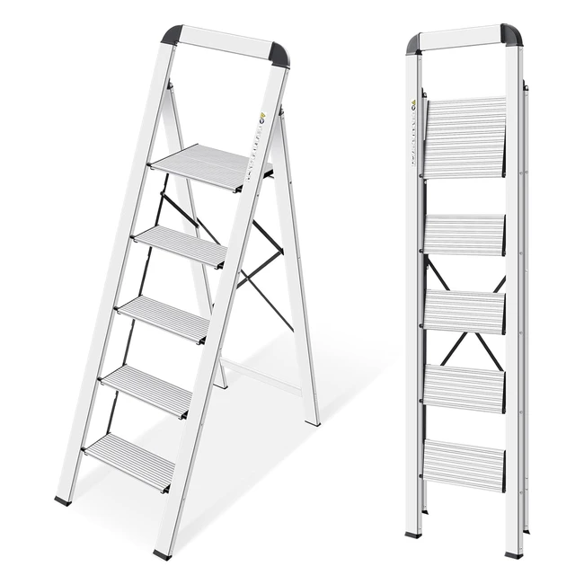 Kingrack Step Ladder 5 Steps Folding Safety Aluminium Step Stool - 150 kg Load
